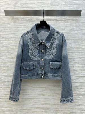 Ermanno Scervino Lace Hollow Embroidered Denim Jacket