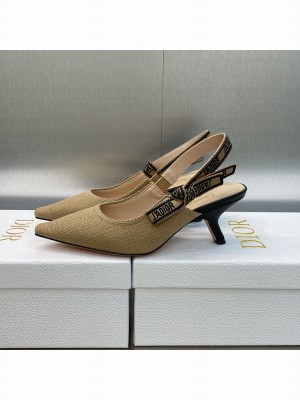 Dior J'Adior Slingback Pumps 6.5cm in Beige Embroidered Jute Canvas 2023