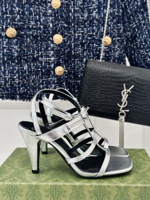 GUCCI Horsebit Slim Heel Sandals In Silver