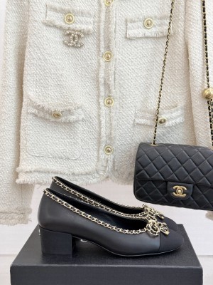 Chanel Calfskin 6.5cm Pumps with Chain Bow Black 2025