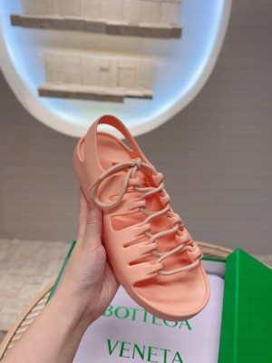 Bottega Veneta Jelly Rubber Lace-up Flat Sandals Flamingo Pink 2022 Collection