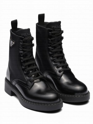 Prada Women's Brushed-Leather And Re-Nylon Boots 1T782M Black