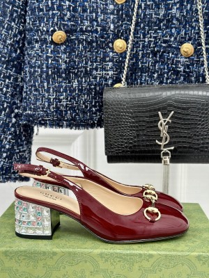 Gucci Horsebit 6.5cm With crystals Slingback Pump 2024 Burgundy