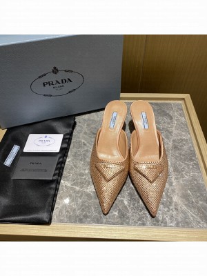 Prada Women's 5.5cm Satin Mule Sandals With Crystals 2022 Collection,Orange