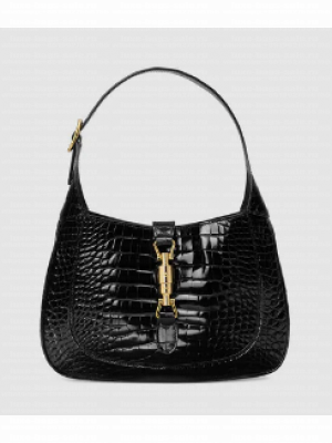 Gucci Jackie 1961 crocodile small shoulder bag 636709 black