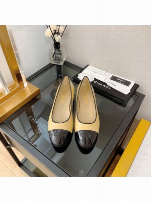 Chanel Ballerinas Leather/Patent Flat Beige