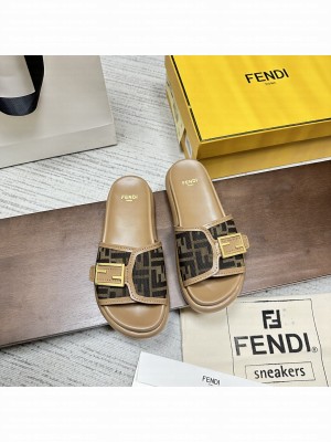 Fendi Feel Dove FF chenille slides 2023 brown
