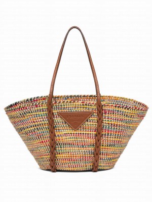 Prada Straw And Leather Tote Bag 1BG312 Coffee