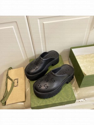 Gucci Perforated GG Rubber Mules 5cm Black 2022 Collection
