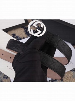 Gucci Width 2.5cm Signature Leather Belt Black with Interlocking G Buckle