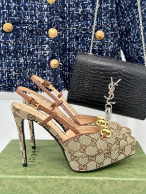 Gucci 9.5cm Horsebit Brown GG canvas Platform Sandals
