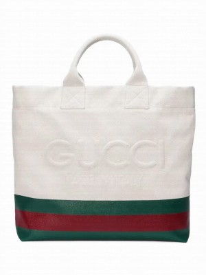 Gucci Canvas tote bag with embossed details Cream