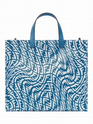 Fendi Shopper Glazed Canvas Bag 8BH357 Blue