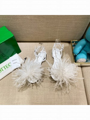Bottega Veneta FEATHER DOT Leather and ostrich feather flat sandals white 2021 Collection