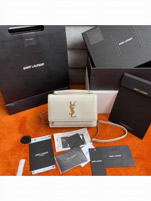 Yves Saint Laurent SUNSET MEDIUM CHAIN BAG IN SMOOTH LEATHER 442906 white