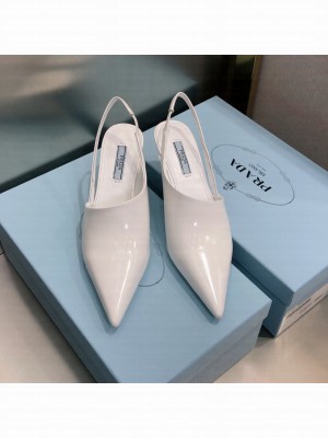 Prada 6.5CM Patent Leather Slingback White pumps 
