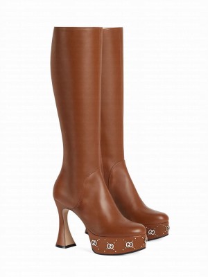 Gucci Women's Platform Boot 750519 Coffee