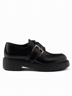 Prada Women's Brushed Leather Lace-up Shoes 1E590N Black