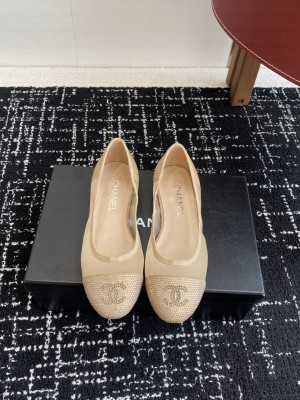 Chanel Ballet Flats mesh with crystal double c logo beige 2025