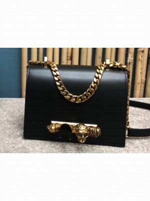 Alexander Mcqueen Small Jewelled Satchel Bag Smooth Calf Leather Black/Gold