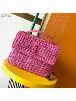 SAINT LAURENT NIKI MEDIUM CHAIN BAG IN RAFFIA 498894 Plum