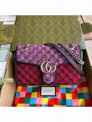 Gucci GG Marmont multicolor small shoulder bag 443497 Pink&green&yellow&red