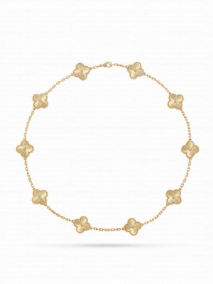 Van Cleef & Arpels Women's Vintage Alhambra Necklace, 10 Motifs Golden