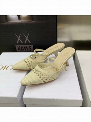 DIOR HEEL 6.5CM MESH CANNAGE EMBROIDERY CAPTURE MULES CREAMY 2022 COLLECTION