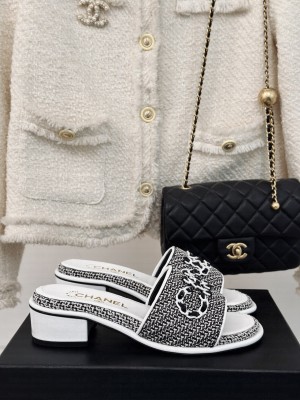 Chanel CC Chain Logo Fabric Slide Mule 2024 01