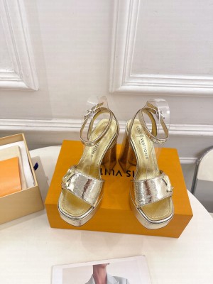 Louis Vuitton Shake Platform Sandals 12cm in Snakeskin Embossed Leather Gold 2024
