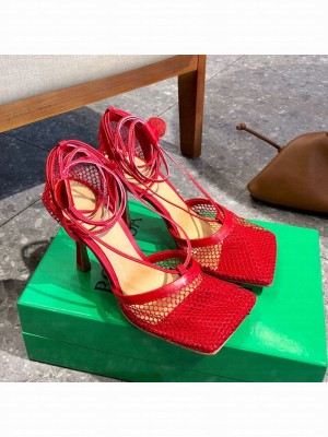 Bottega Veneta Lambskin Mesh Sandals 9cm Red  2021 Collection