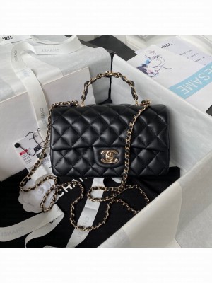 Chanel 24A mini flap bag with top handle AS2431 BLACK