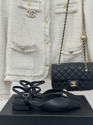 Chanel Lambskin & Satin Flat Sandals Black