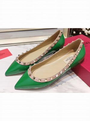 Valentino Rockstud Ballet Flats Ballerinas in Patent Leather Green