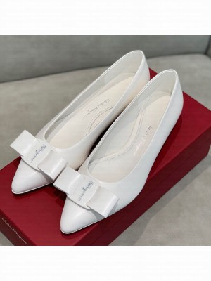 Salvatore Ferragamo Viva Lambskin Bow Flat Ballerinas/Wedge Pumps White Spring/Summer 2021 Collection