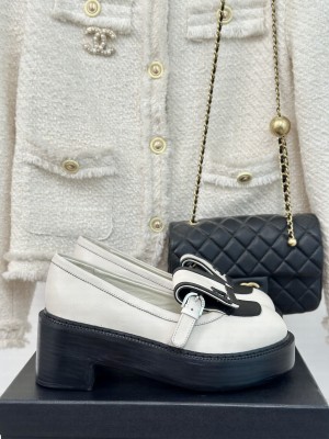 Chanel Calfskin Moccasins With Buckle Loafers White 2024