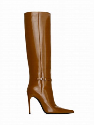 Saint Laurent Women's Vendome Boots In Glazed Leather Coffee