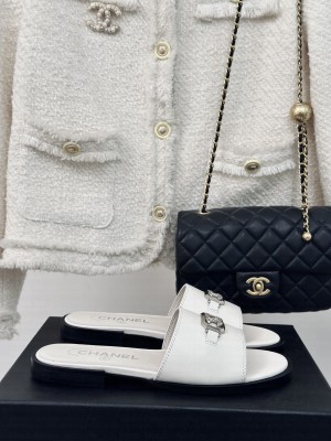 Chanel lambskin Slide White