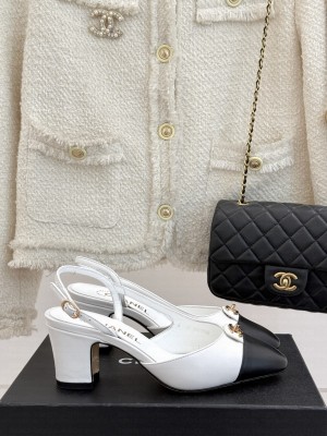 Chanel Lambskin cc Metal slingback Pumps White 2025