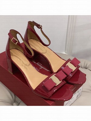 Salvatore Ferragamo Vara Patent Leather Bow Sandals 6cm Burgundy Spring/Summer 2021 Collection