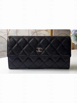 Chanel Classic Long Flap Wallet 31502 Grained Calfskin Black