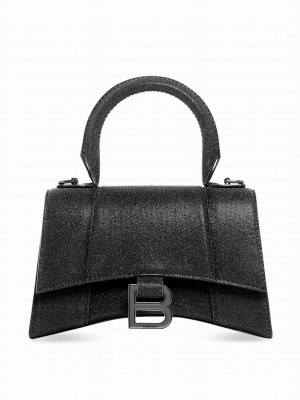 Balenciaga Hourglass XS Handbag In Glitter Material Black