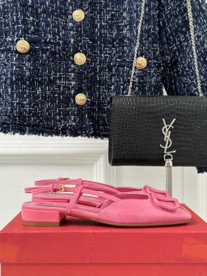 Valentino Metal-Tone VLogo Leather Slingback Sandals Pink