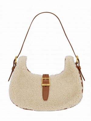 Saint Laurent Le Fermoir Hobo Bag In Merino Shearling 672615 Cream
