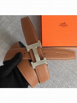 Hermes Width 3.2cm Reversible Leather Constance H Buckle Belt Brown/Silver