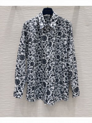 Louis Vuitton Women's Botanical Print Silk Shirt Black