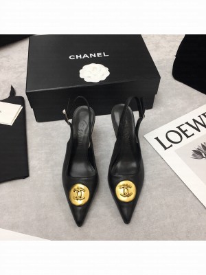 Chanel Vintage Signature Lambskin with Circle CC Charm 70mm Pump Black 2021 Collection