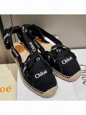 Chloe Logo Canvas Lace Up Espadrilles Black Spring/Summer 2021 Collection