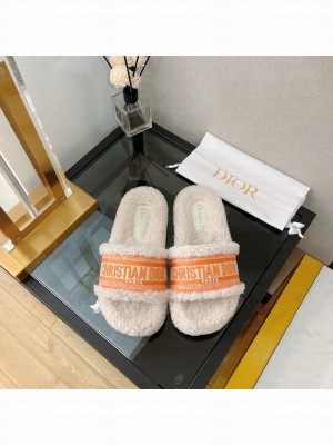Christian Dior DIOR CHEZ MOI SLIDE Cotton Embroidery and Shearling 012