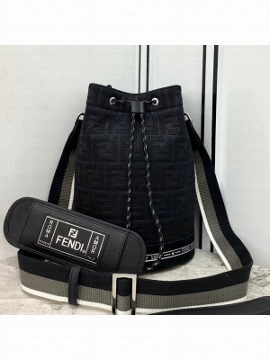 Fendi Men's FF Canvas Drawstring Bucket Bag Black  2021 Collection